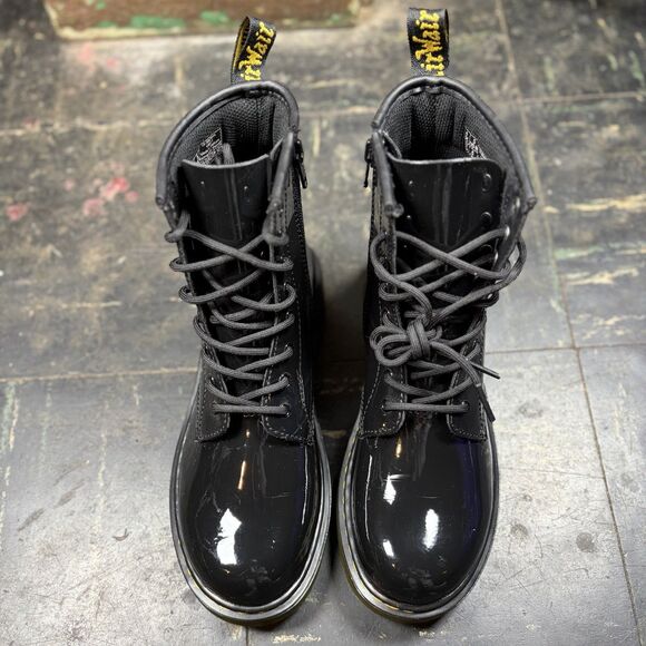 Dr. Martens 1460Y Black Patent Leather Combat Boots Size 5 Glossy Lace Up - Picture 3 of 6